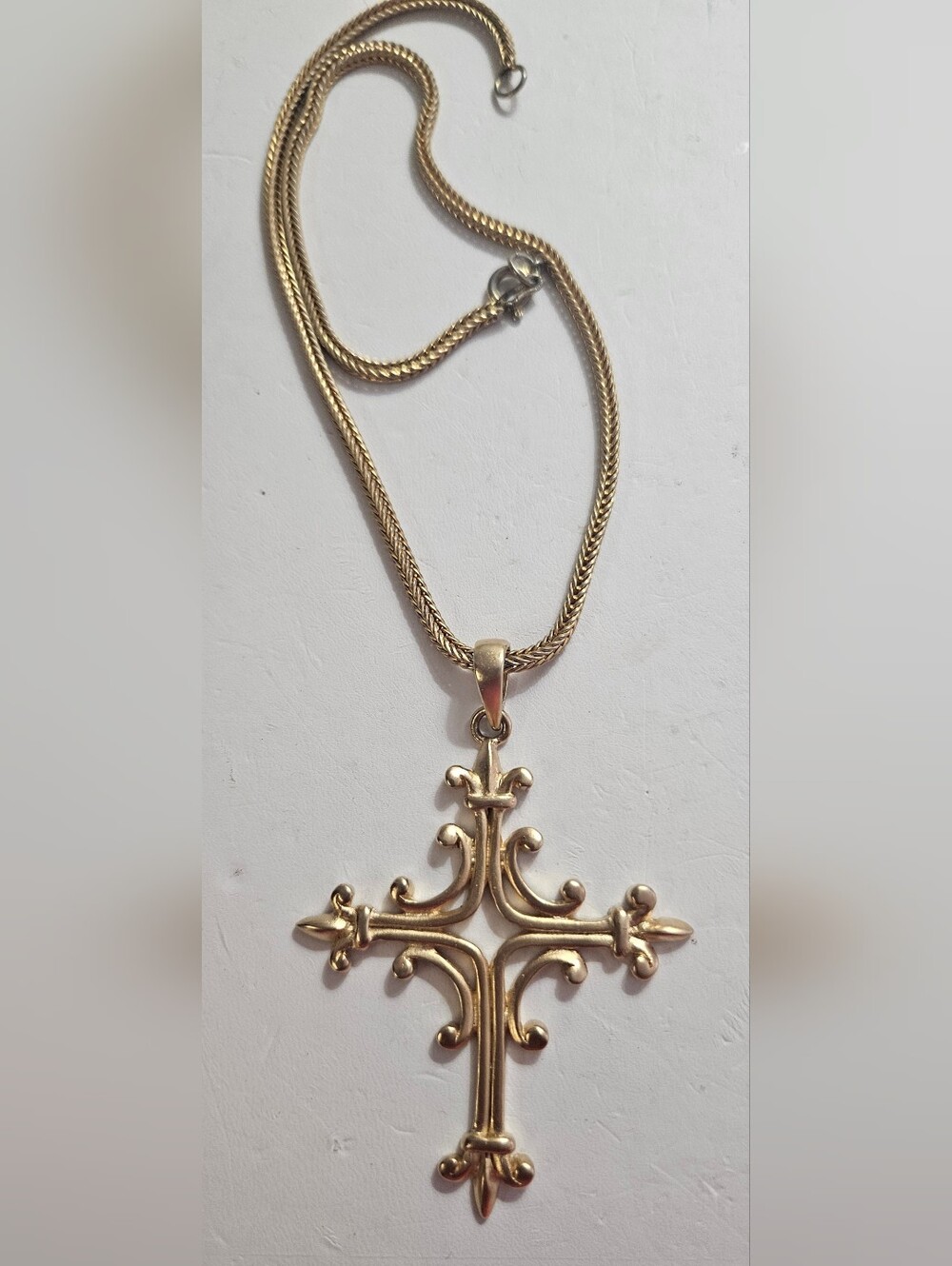 Vintage Erwin PEARL Ornate Fleur-de-Lis Cross Pendant Necklace - Women Jewelry
